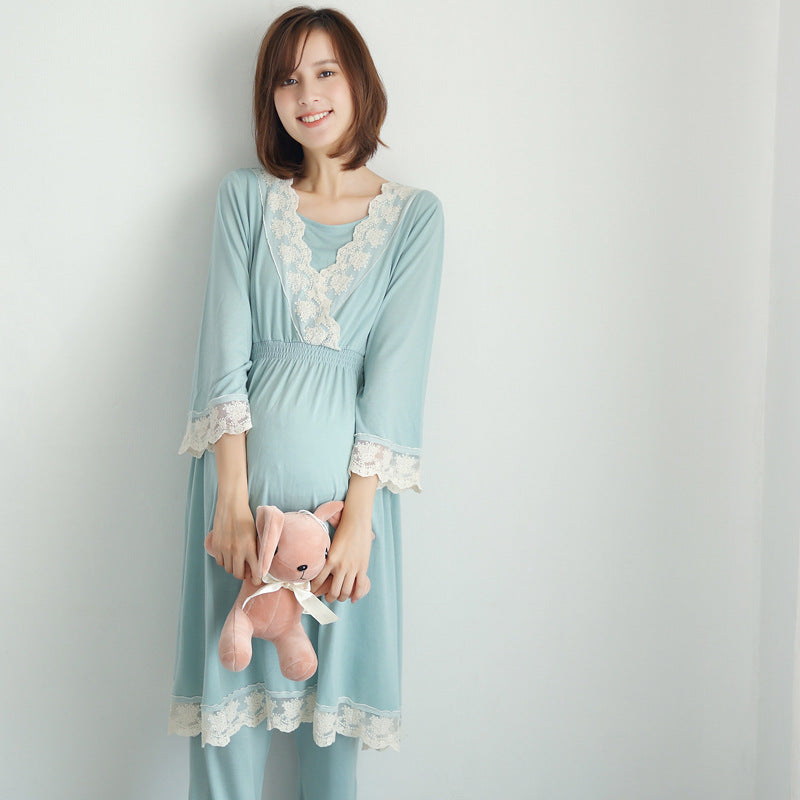 2020 Spring Autumn Maternity Nightwear Lace Set