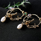 Vintage Elegant Pearl Flower Bird Stud Earrings