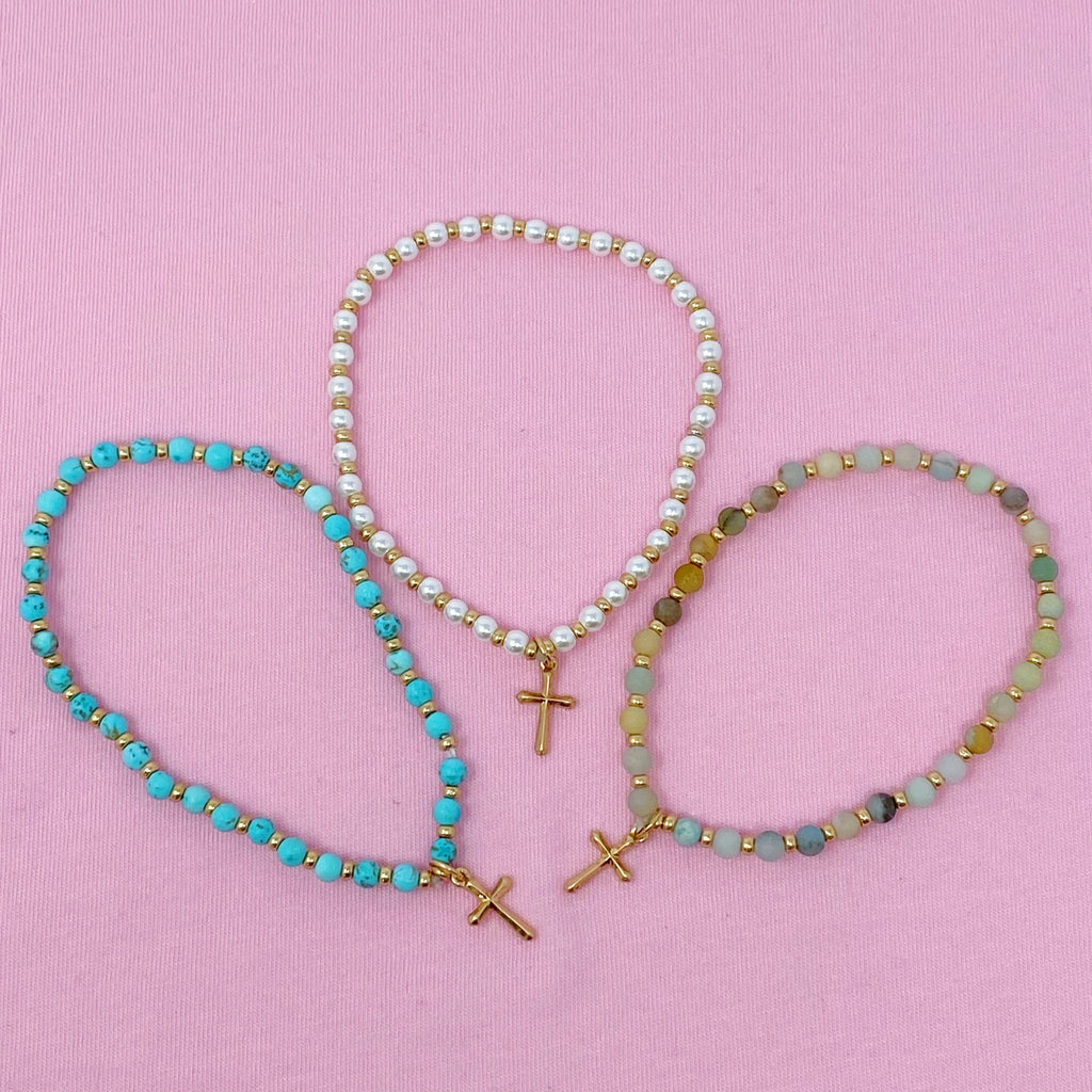 Stone Bead Cross Anklet