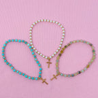 Stone Bead Cross Anklet