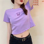 Embroidered Butterfly Short Sleeve Crop Top for Women