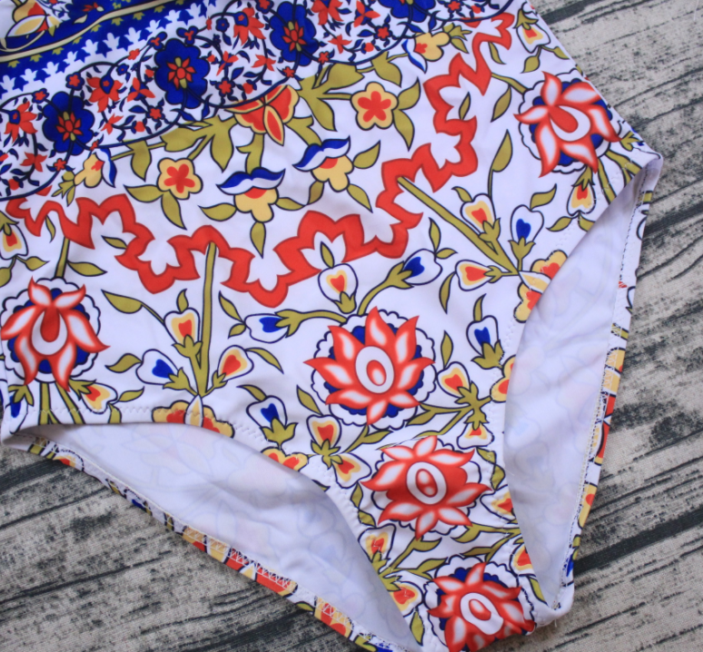 Boho Floral Deep-V One-Piece Swimsuit