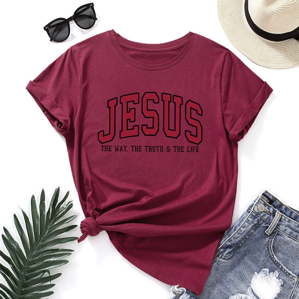 Women's JESUS Printed Loose Round Neck T-shirt | Faith Streetwear