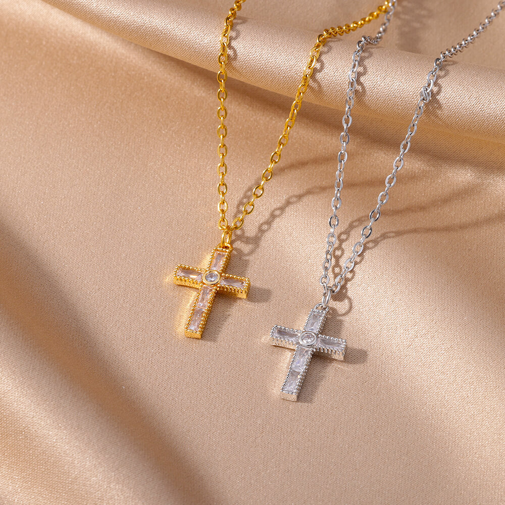 Trendy Minimalist Cross Pendant Necklace with Zirconia | Christian Jewelry