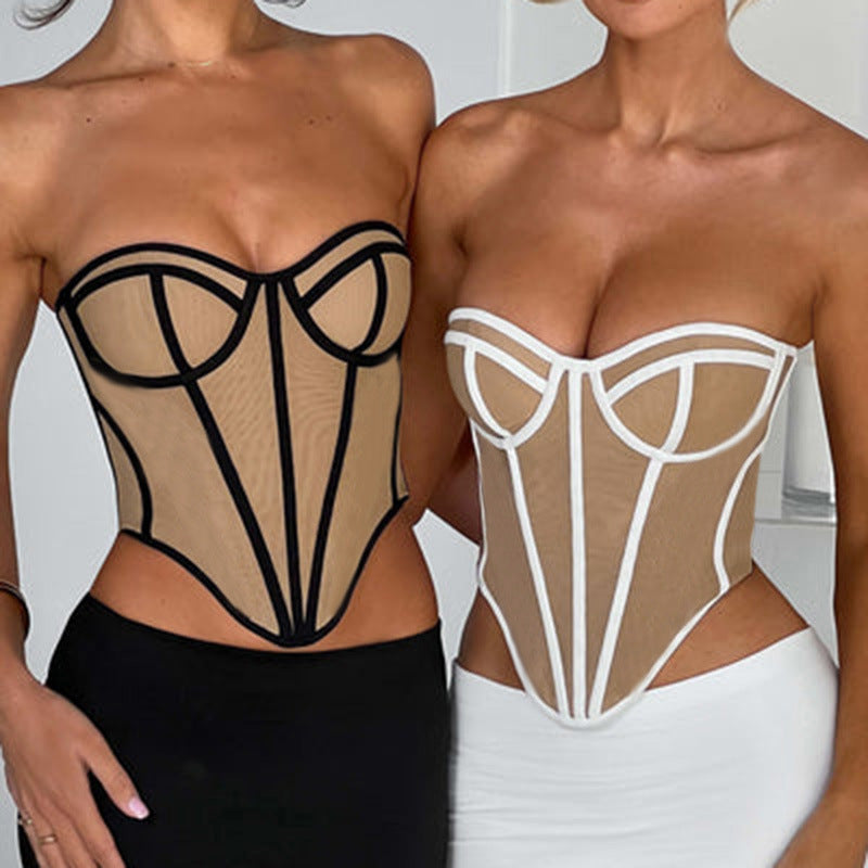 YL23315 Women's Colorblock Backless Bustier Top