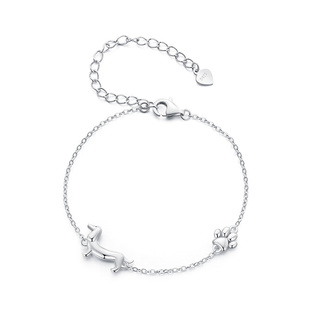 WOSTU Silver Dachshund Dog Charm Bracelet for Women