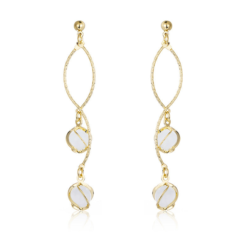 Stylish Cat Eye Stone Earrings - Chic Long Drop Design