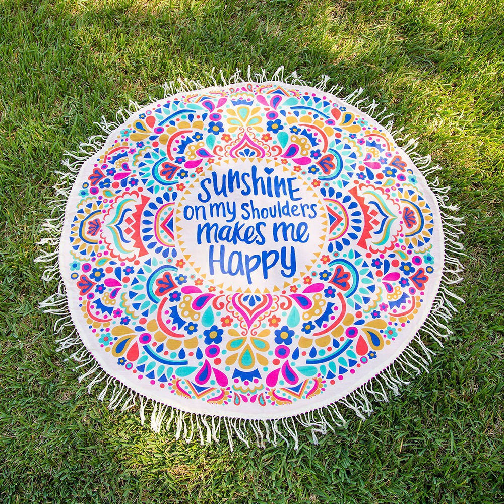 Round Fringed Mandala Beach Towel