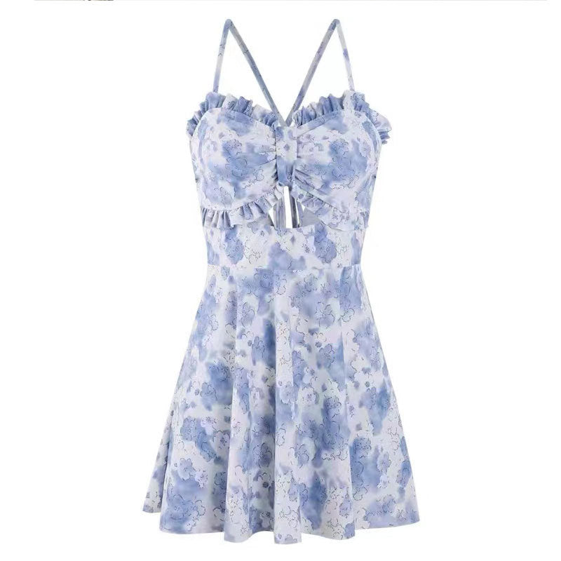 High-Waist Floral Swim Dress One-Piece