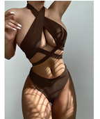 One-Shoulder Cutout Buckle Bikini Set