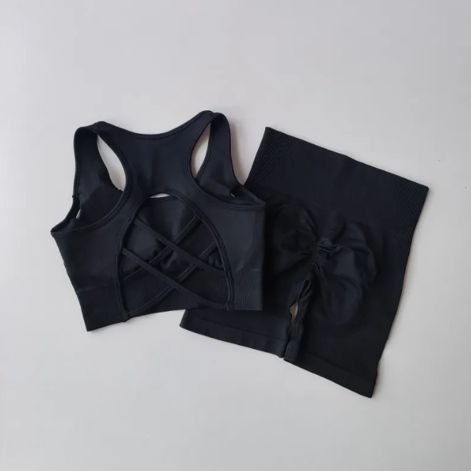 Women's Quick-Drying Seamless Yoga Sportswear Two-Piece Shorts Set