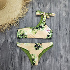One-Shoulder Tropical Print Bikini Set