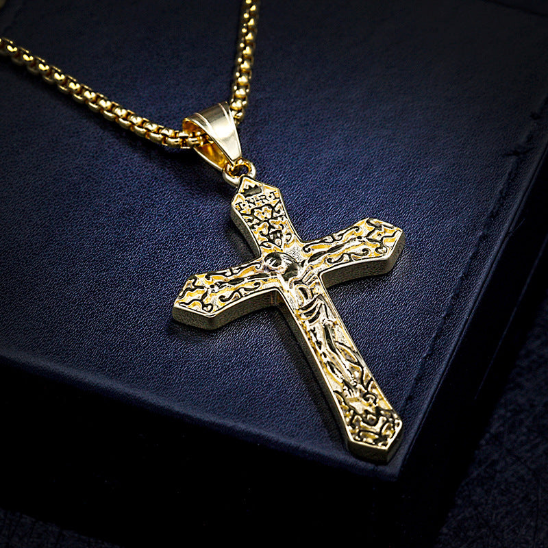 Jesus Cross Pendant Necklace for Men - Titanium Steel Christian Jewelry