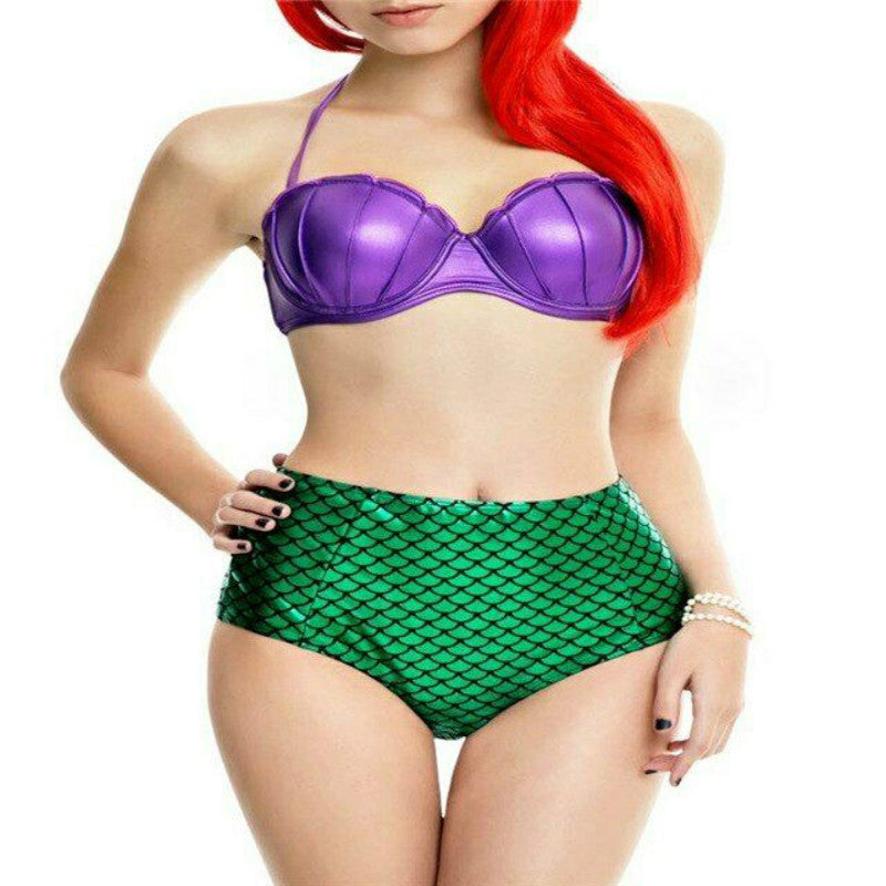 Purple and Green High-Waist Bikini Set