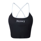 Letter Embroidered Crop Top with Spaghetti Straps