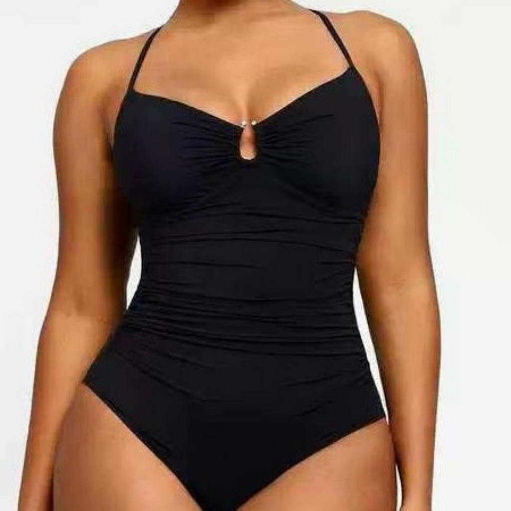 Ruched Keyhole Slim One-Piece Swimsuit