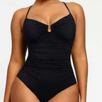 Ruched Keyhole Slim One-Piece Swimsuit