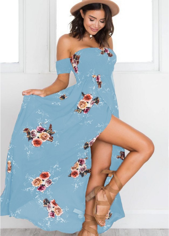 Off-Shoulder Floral Maxi Beach Dress