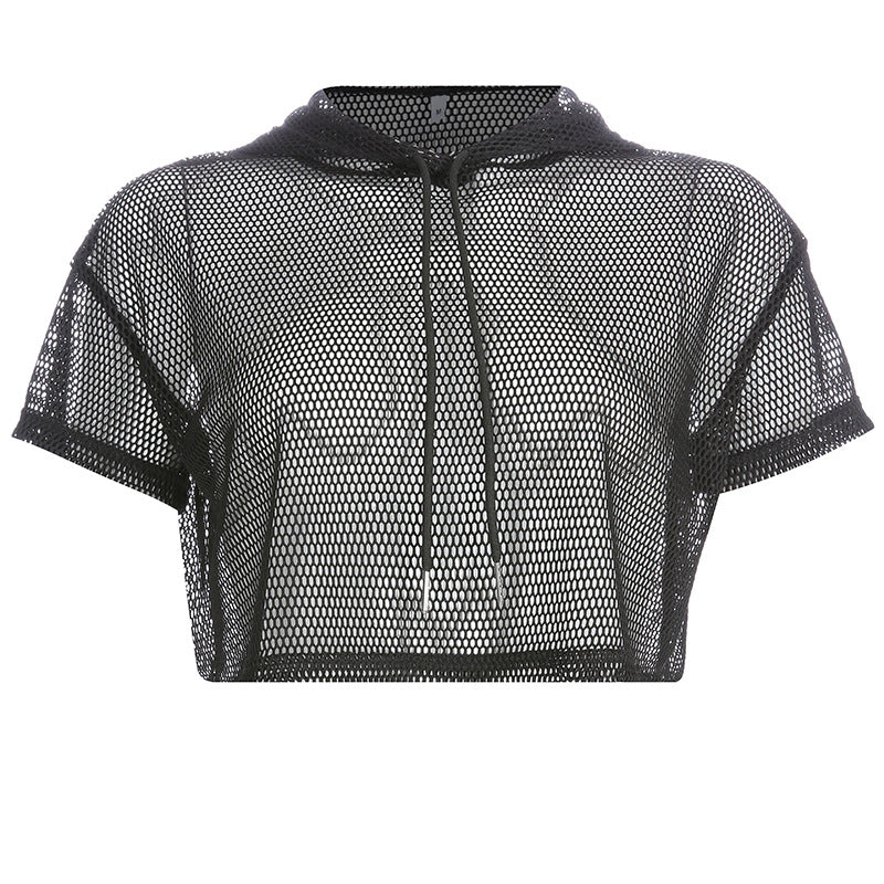 Sheer Mesh Oversized Short Sleeve Cover-Up Top