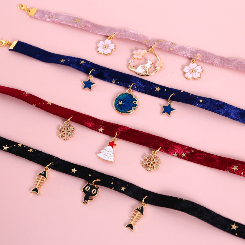 Velvet Pet Collar with Star Jewelry for Small Dogs & Cats
