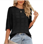 Women's Round Neck Hollowed Out Sun Protection Shirt Knitted Sweater Cover Up