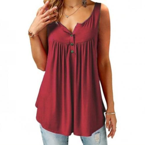 Women's U Neck Sleeveless Pleated Summer Tank Top