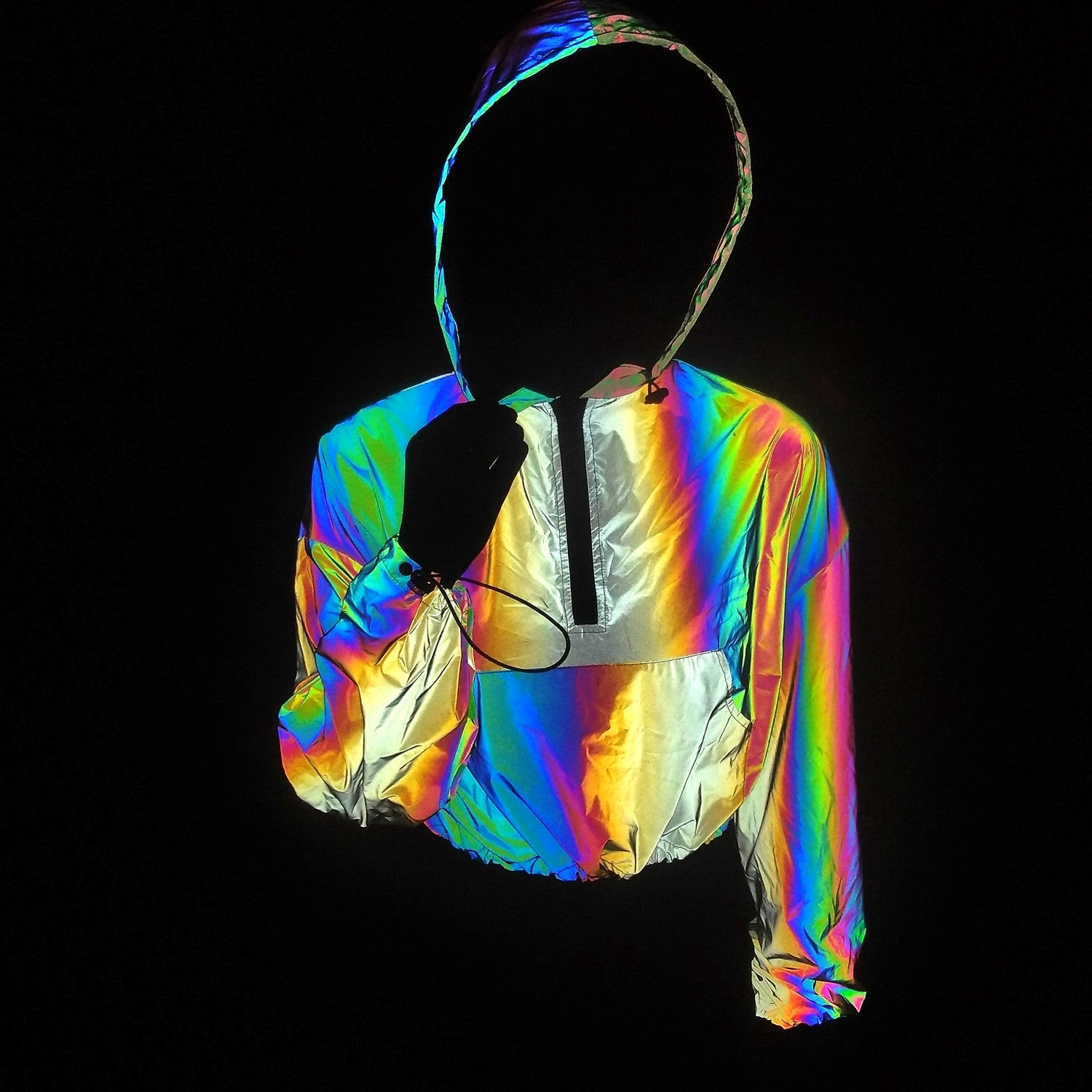 2024 Women's Colorful Reflective Hooded Jacket Crop Top