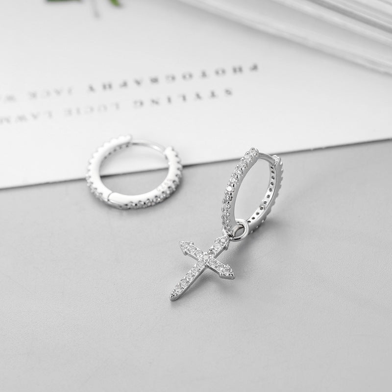 Asymmetrical Earrings with Crystal Cross Design (Women)