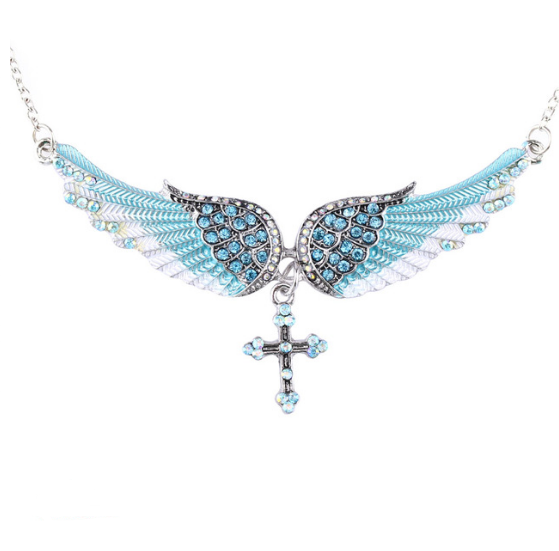Angel Wings Pendant and Sweater Necklace with Gems | Christian Jewelry