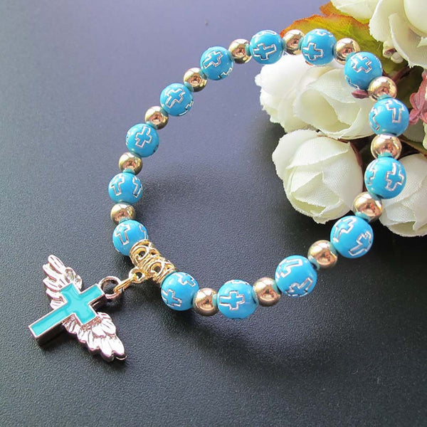 Oil Dripping Angel Cross Rosary Bracelet | Christian Jewelry