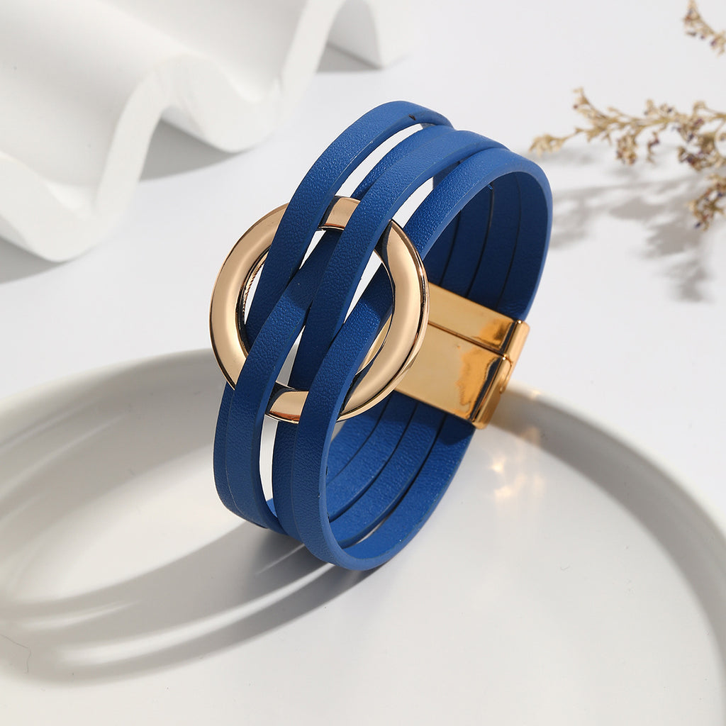 Cross Leather Women's Multi-Layer Cuff Bracelet