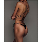 Ruffle Trim Lace-Up String Bikini Set