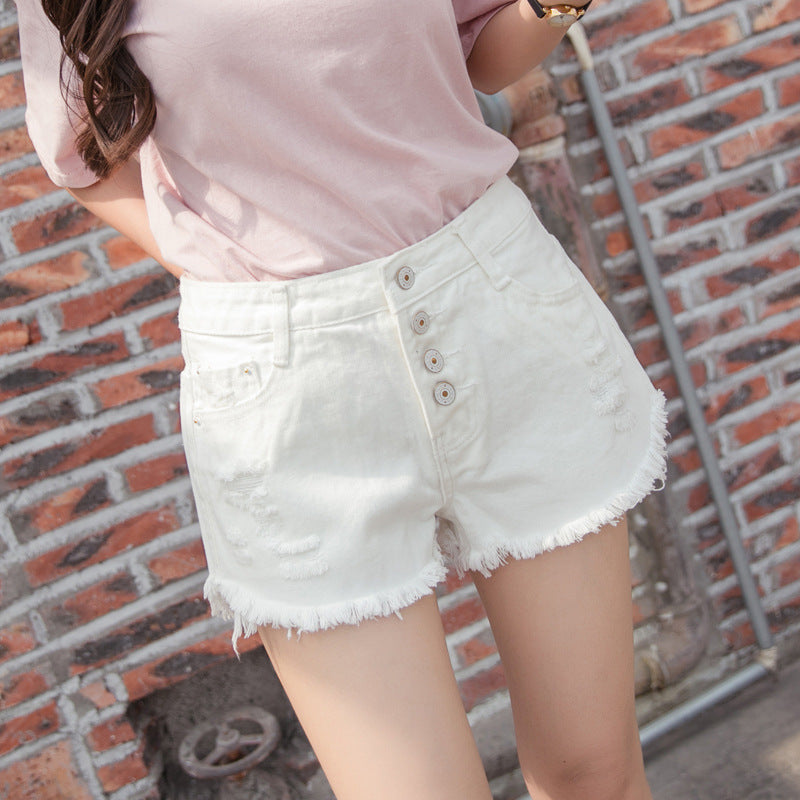 Fringe Hem High-Waisted Denim Shorts for Women
