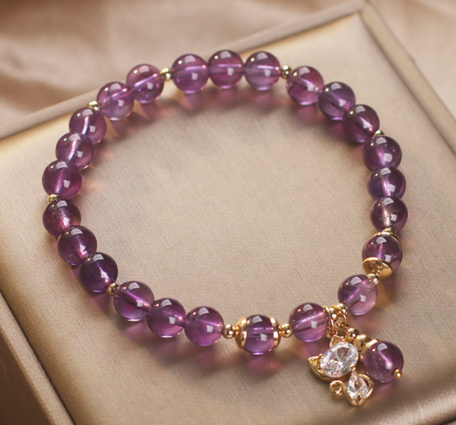 Amethyst Cat Pendant Bracelet for Women
