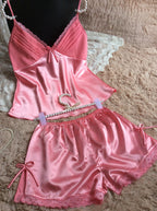 Women's Silk-Feel Cami Top and Shorts Pajama Set