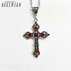 Large Silver Baroque Christian Cross Necklace with Crystals | Christian Jewelry
