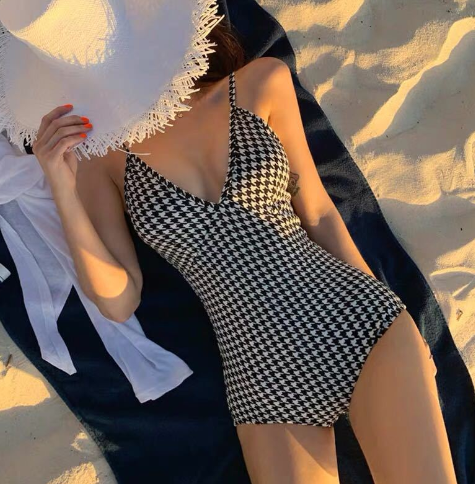 Gingham Check Bustier One-Piece Swimsuit