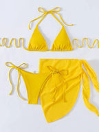 Women's Three-Piece Triangle Bikini Set with Sarong