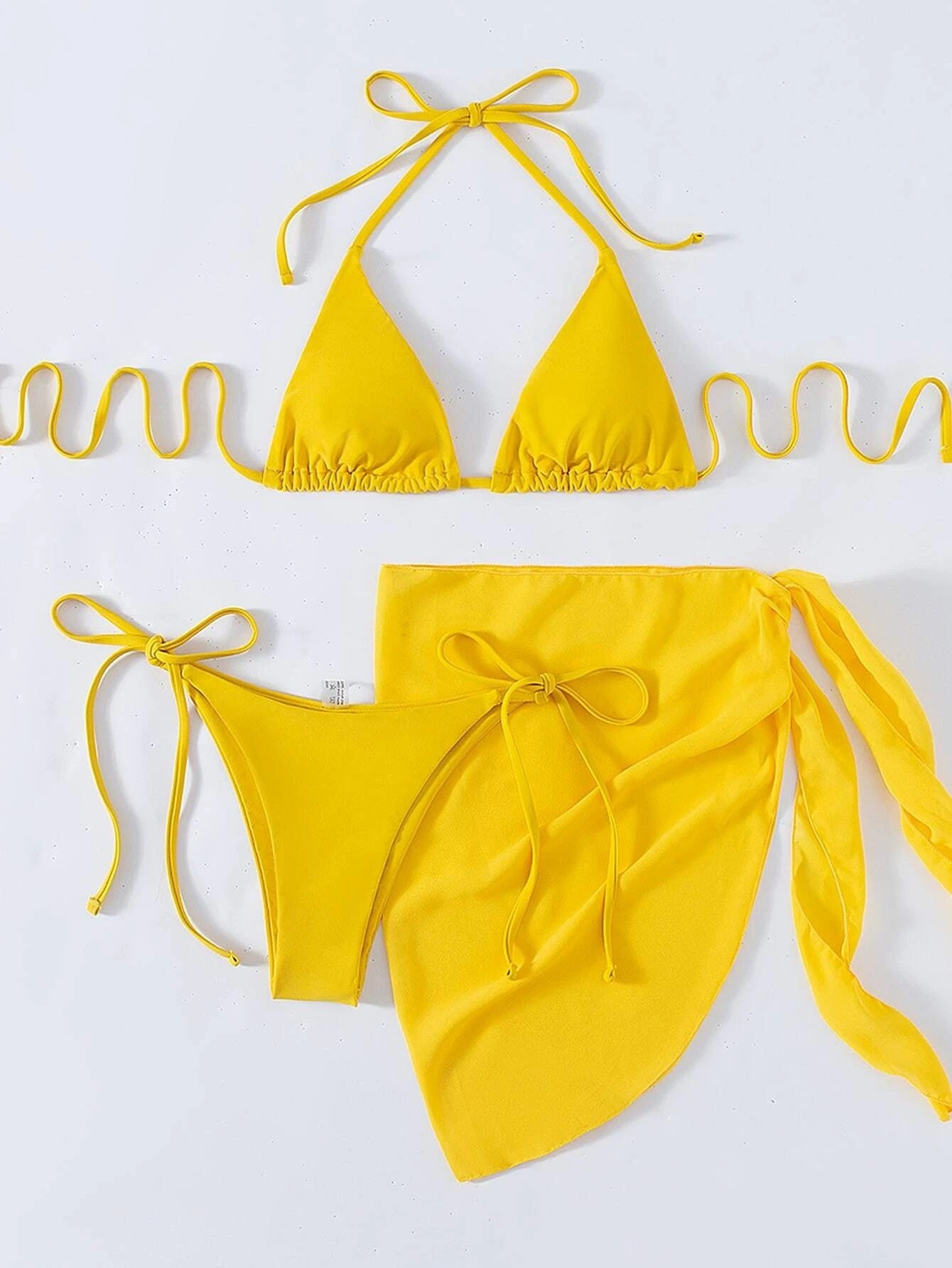 Women's Three-Piece Triangle Bikini Set with Sarong