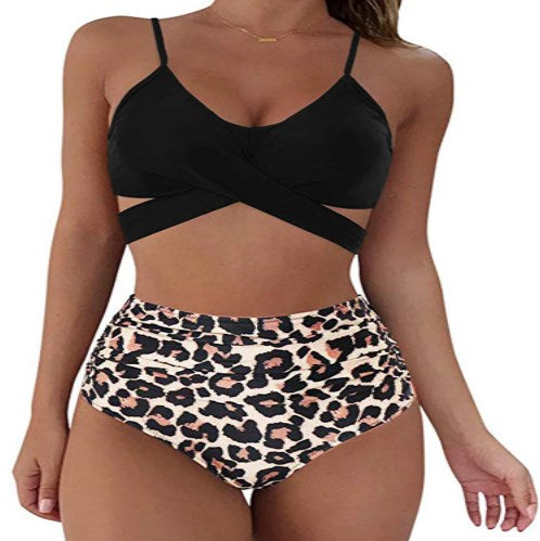 Wrap-Front Bikini Set with Leopard Bottom
