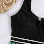 Plus Size Tropical Leaf Print One-Piece Swimsuit