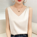 2024 Spring/Summer Women's Silk Satin V-Neck Tank Top