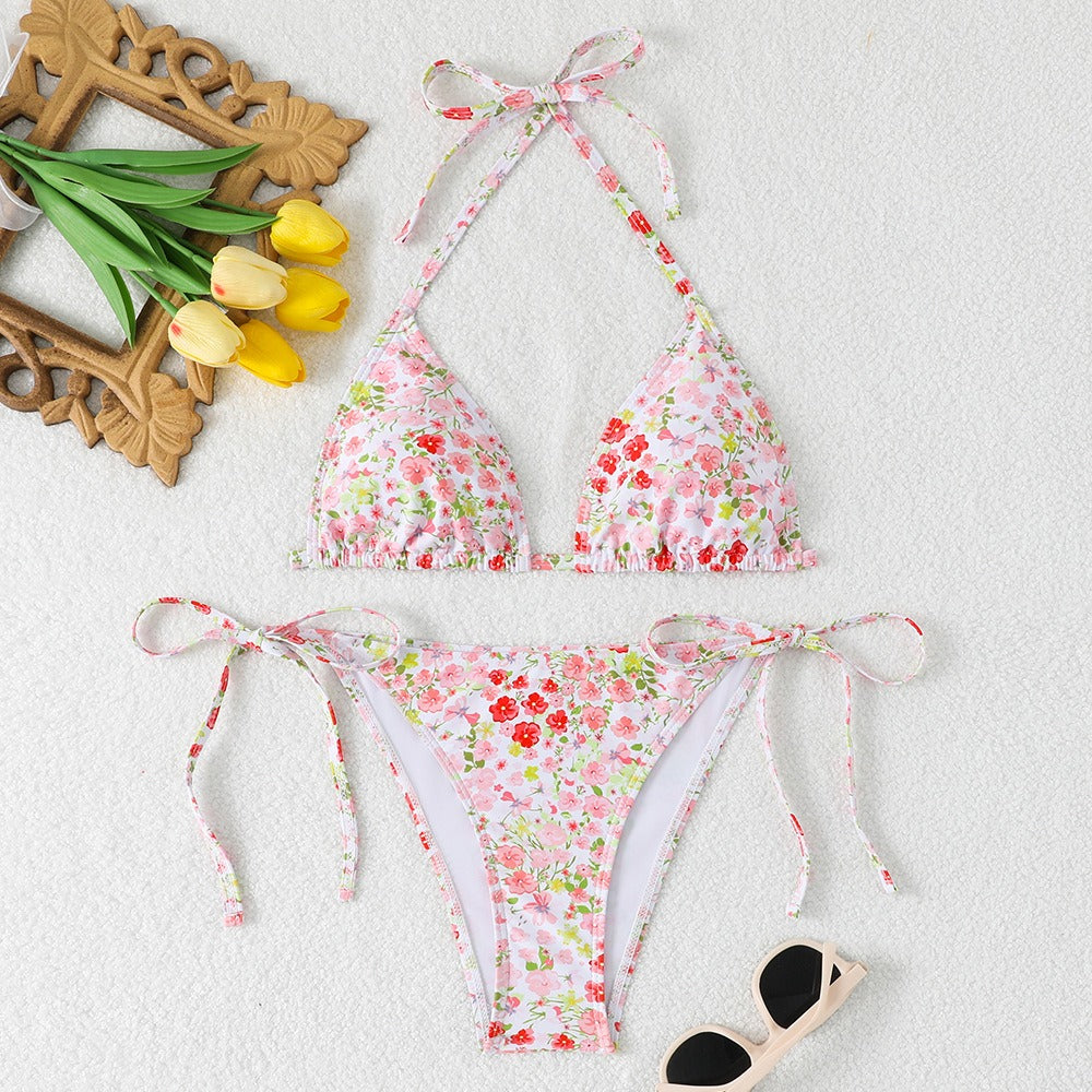 Green Ditsy Floral Triangle Bikini Set