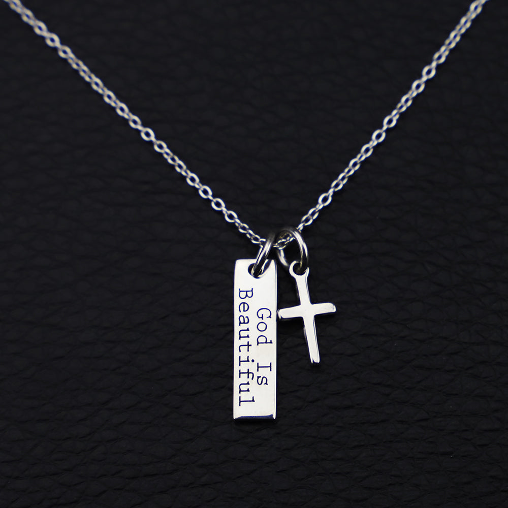 925 Silver Cross Necklace with Square Pendant | Christian Jewelry