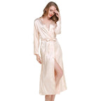 Women's Satin Lace Trim Sleepwear Robe and Pajamas