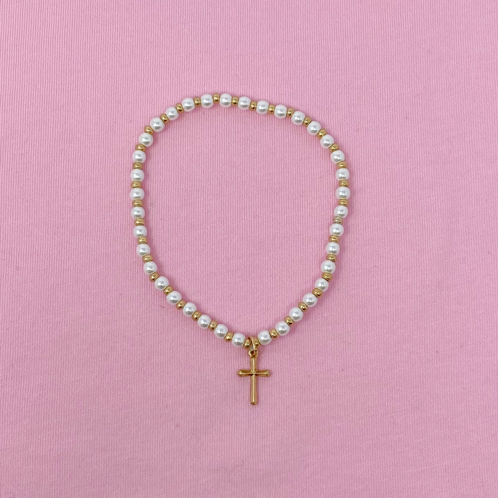 Stone Bead Cross Anklet