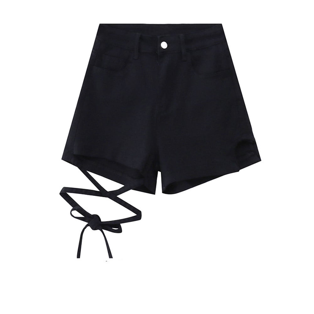 High Waist Slim Fit Black Denim Shorts for Women