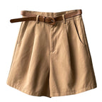 Khaki High-Waisted Loose Summer Shorts for Women