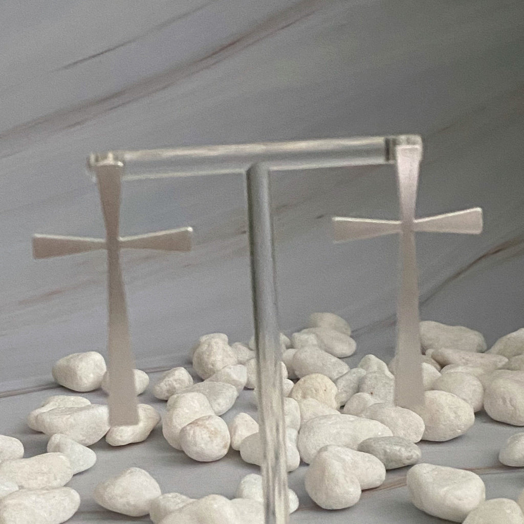 Satin Finish Cross Earrings