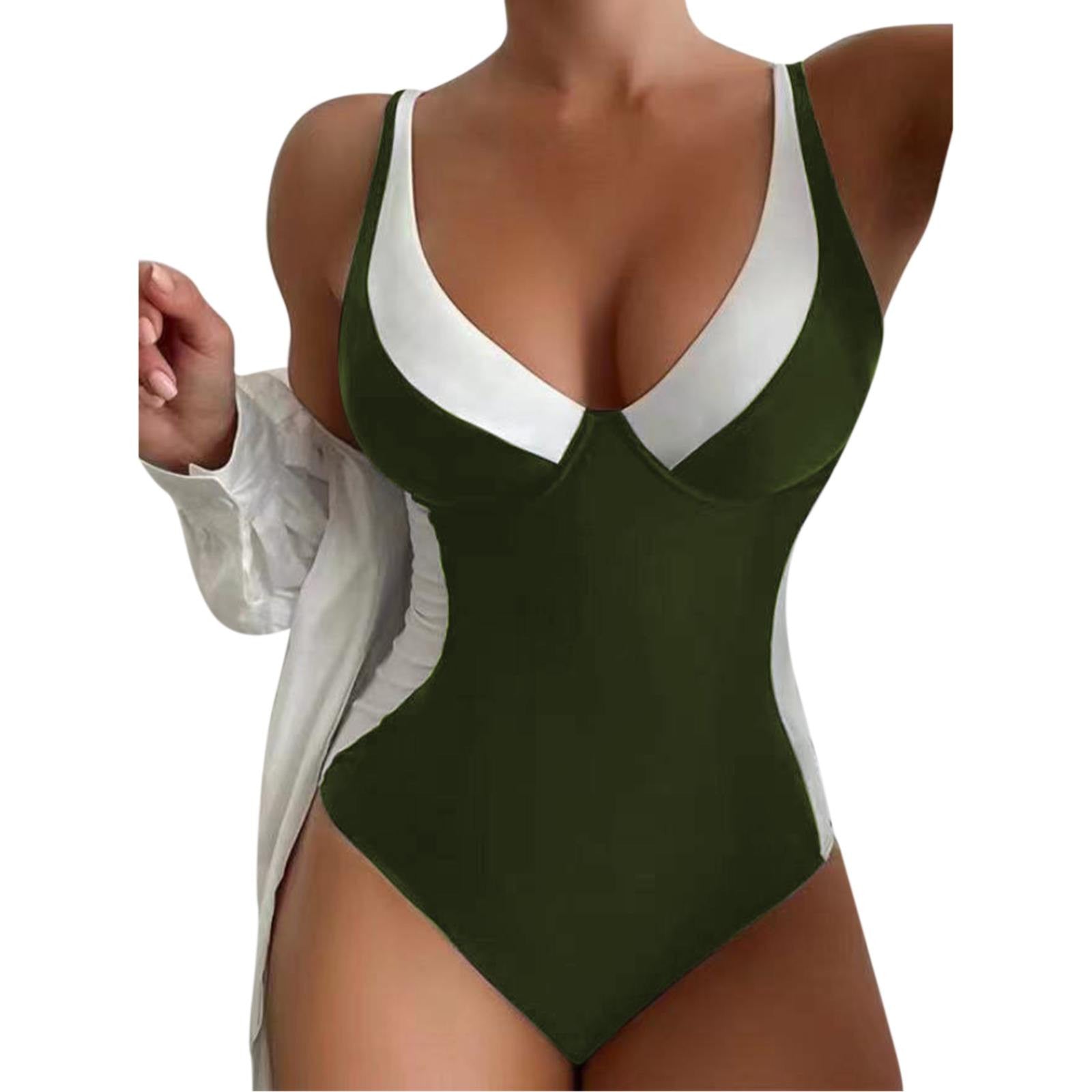 Women's V-Neck Colorblock One-Piece Swimsuit